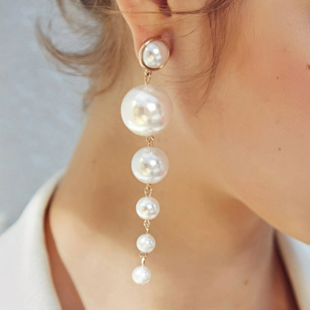 Elegant Pearl Rectangle Statement Drop Earrings Dangle Wedding Women Jewelry